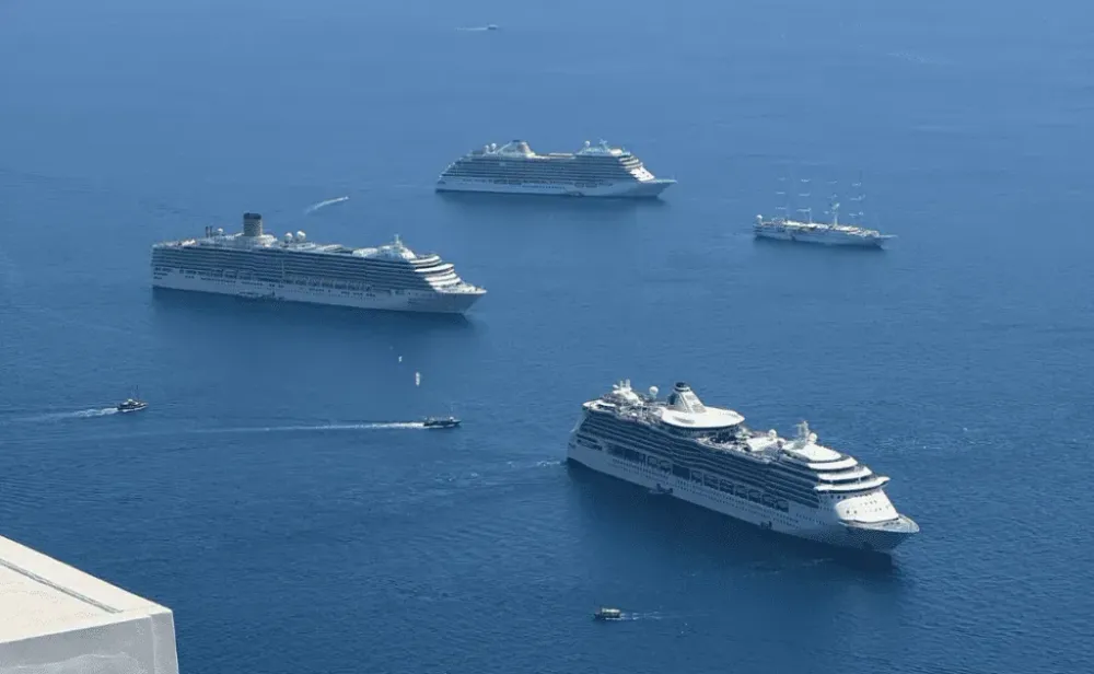 Cruise ships off the coast of Santorini
